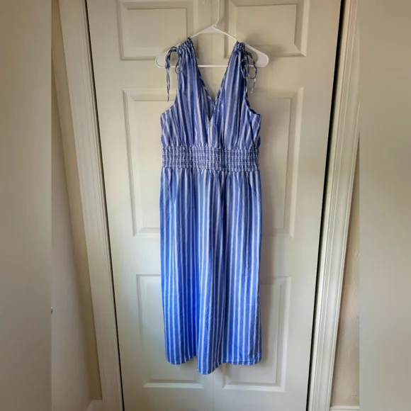 Blue and White Striped Sleeveless Dress - Picture 1 of 2